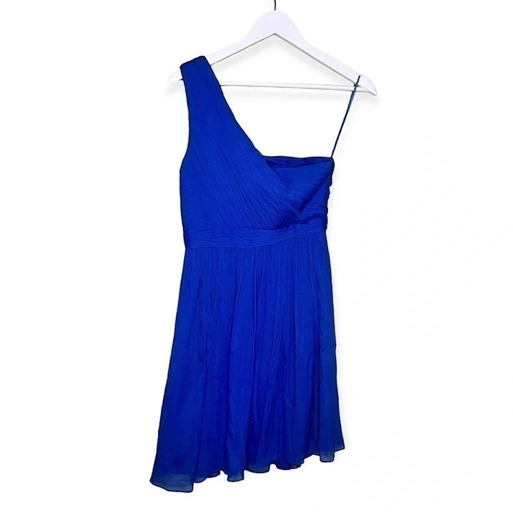 J. Crew 100% Silk Chiffon Kylie One Shoulder Mini‎ Dress Blue Women’s Size 2